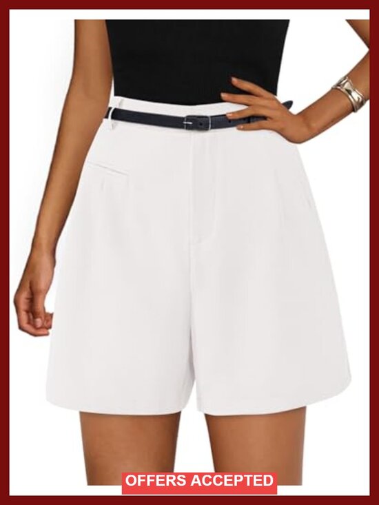 Pants - High Waisted Wide Leg Dressy Shorts with Pockets